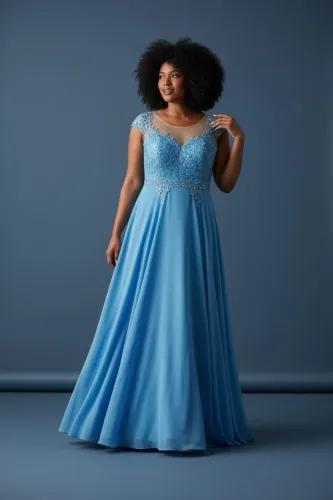 Vestido Longo Azul Serenity Renda (Plus Size)