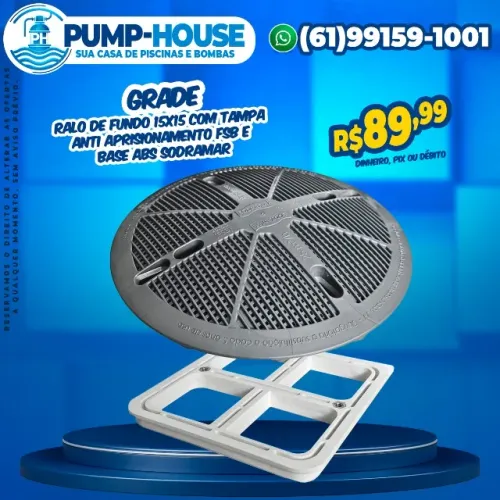 Grade Ralo de Fundo 15x15 Com Tampa Anti Aprisionamento FSB e Base ABS Sodramar