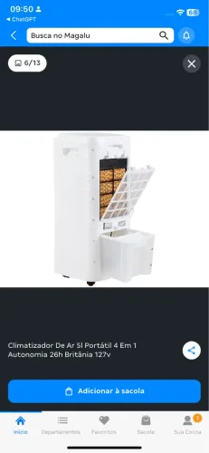 Climatizador De Ar 5l Portátil 4 Em 1 Autonomia 26h Britânia 127v