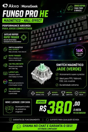 Teclado Gamer Akko MonsGeek FUN60 Pro HE Magnético RGB 16K 61 Teclas - Novo