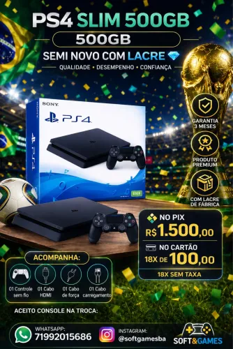 Ps4 slim 500gb aceito cartão com garantia loja física 