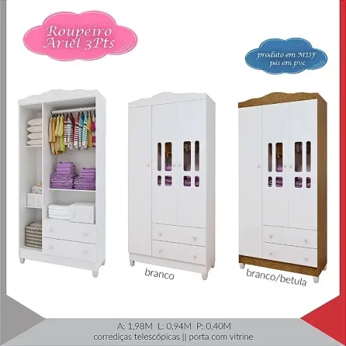 Guarda Roupa Infantil 3 portas 2 gavetas