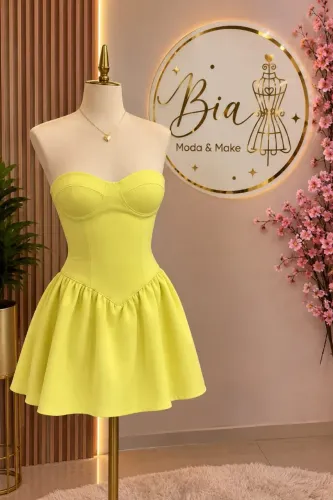 Vestido feminino curto tomara que caia estruturado tecido não amassa tamanho único