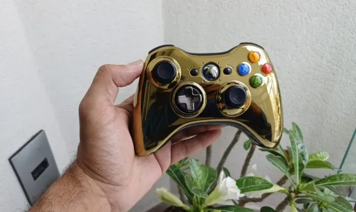 Controle Xbox360 Oficial Chrome Gold Impecável