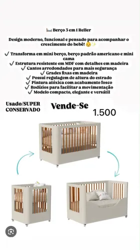 BERÇO BOOM SLIM RELLER 3 em 1