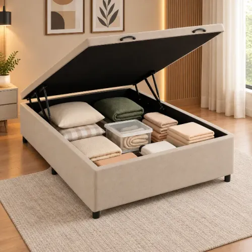 PROMOÇÃO Cama baú bege casal