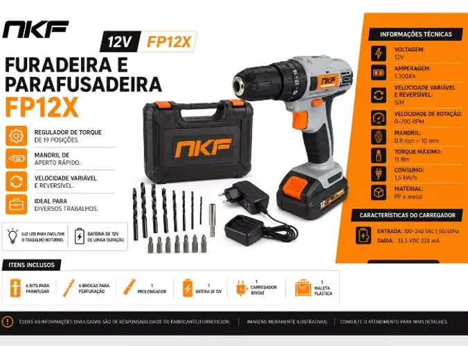 Parafusadeira e Furadeira NKF Portátil Sem Fio