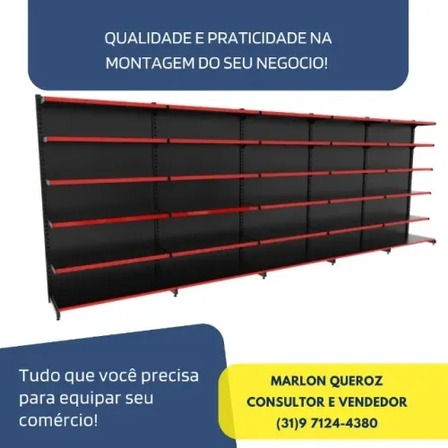Gôndola de Parede Preta 5 Bandejas Polar