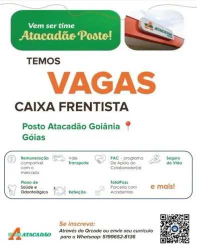 Vaga para Frentista posto Atacadão Perimetral Norte