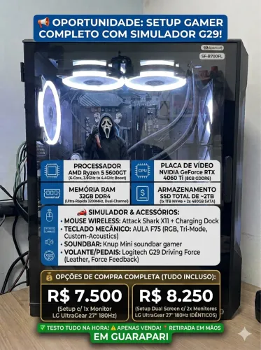 Setup Gamer Completo High-End com Simulador de Corrida