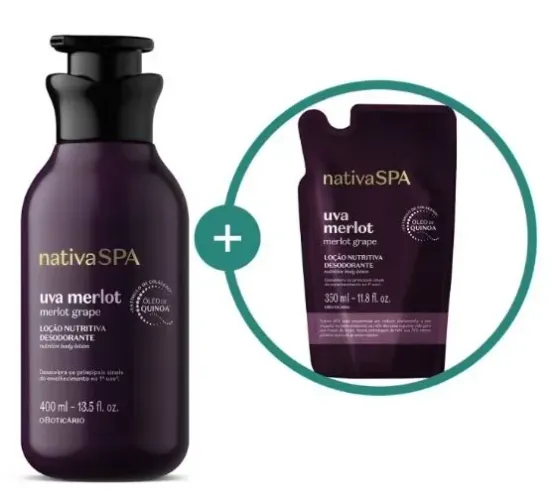 COMBO NATIVA SPA UVA MERLOT: LOÇÃO CORPORAL 400ML + REFIL 350ML