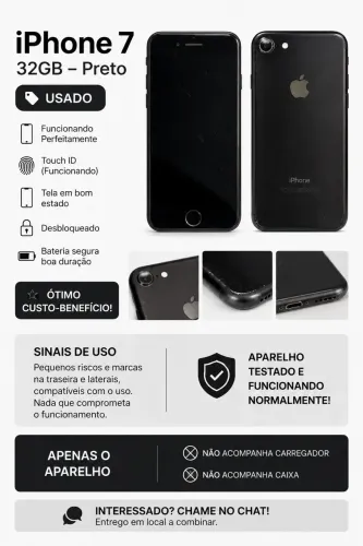 ? iPhone 7 Preto - Usado ? Preço: R$ 350 Vendo iPhone 7 preto, usado poucos arranhões