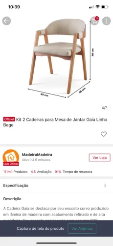 Cadeira Moderna para Mesa ou Poltrona