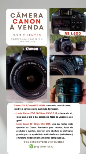 VENDO Kit Canon EOS 1100D (Semi-nova e Pouco Usada!)