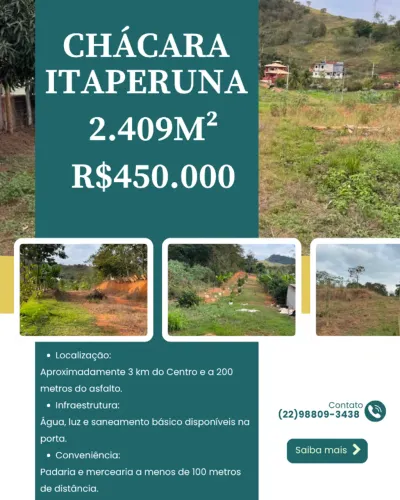 Terreno 2.409m² com Pomar Formado | 200m do Asfalto | Itaperuna-RJ