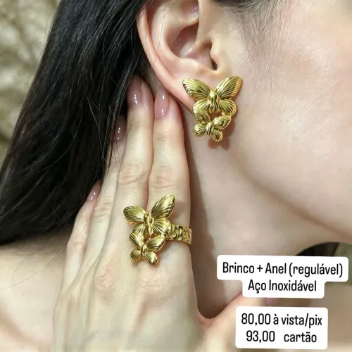 Anel + Brinco em Aço: Conjunto
