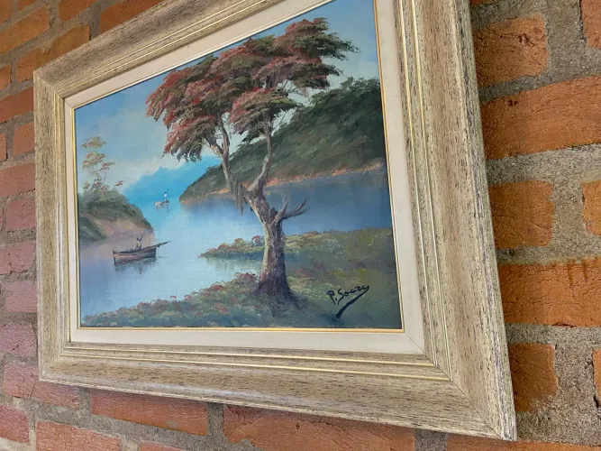 Quadro Pintura a Óleo Original - Paisagem com Pescadores (P. Souza)