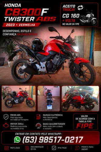 Vendo ou Troco CB300F Twister 2023 (ABS) vermelha. 