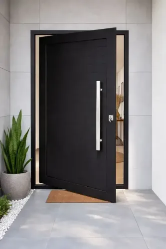 Porta Pivotante De Aluminio Preto 210x120 Linha 30 Completa