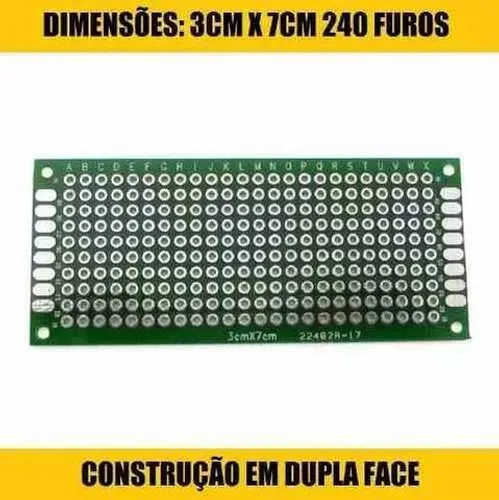Placa De Circuito Impresso Dupla Face 3x7 Cm  KIT 2 Unidades Arduino Automação COD-CP84 