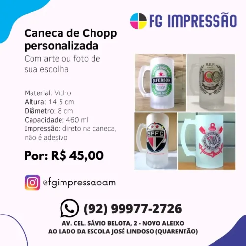 Caneca de Chopp Personalizada Vidro Jateada