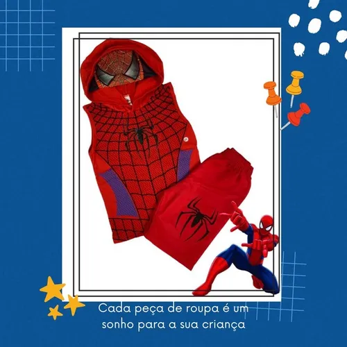 Conjunto fantasia infantil heróis de 2 a 10 anos com máscara no capuz