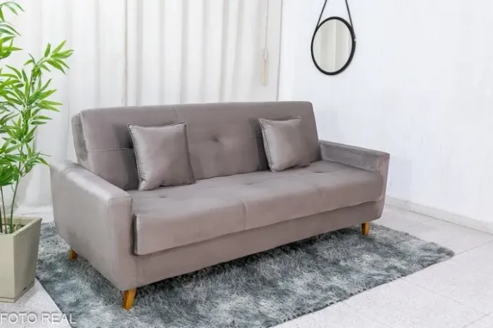 Sofá Cama Baú Pâmela 2.00m Veludo Bege Frete Grátis - Até 12x S/ Juros