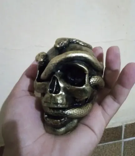 Escultura de crânio, caveira com cobras - Decoração única!