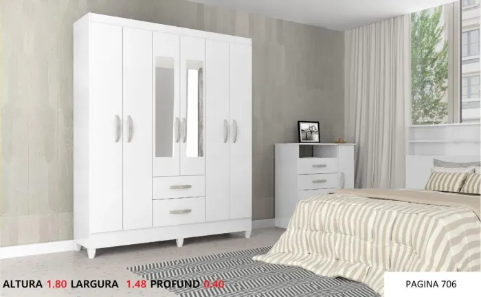 Guarda roupa casal 6 portas com espelho