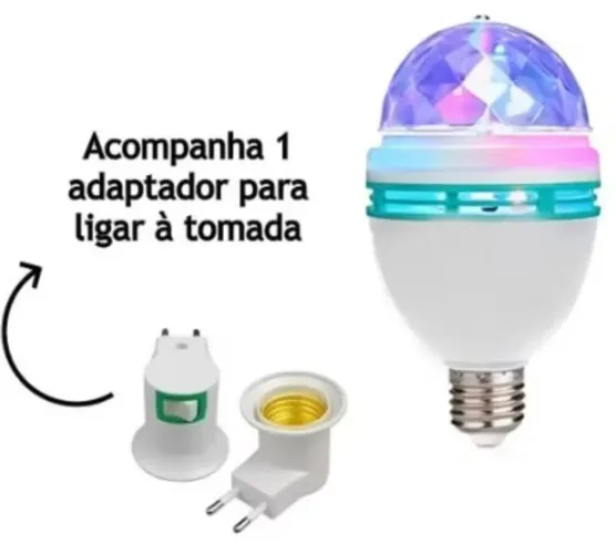 Lâmpada Giratória Colorida Led Bola Maluca Rgb + adaptador soquete de tomada 
