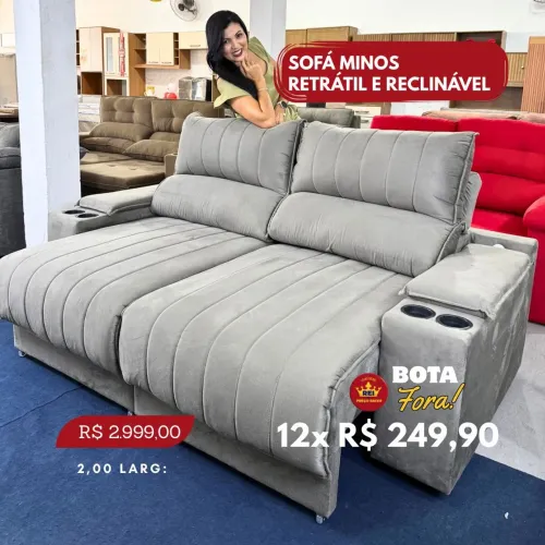 PROMOÇÃO URGENTE - Sofá Minos de Luxo RETRÁTIL RECLINÁVEL por apenas 12x de R$249,90