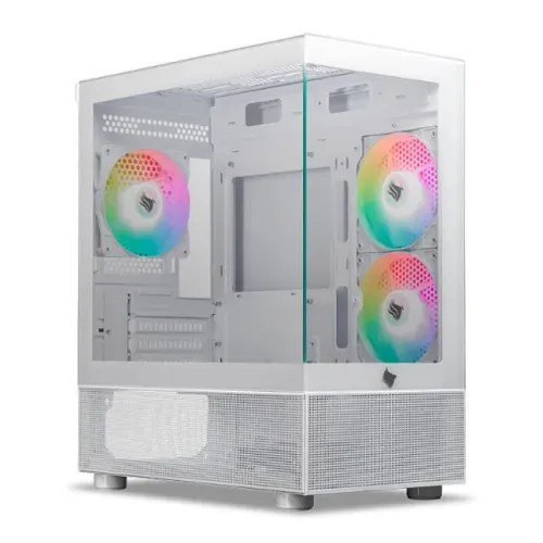 Gabinete Pichau Magpie 4, Mid-Tower, Vidro, Com 3 Fans Rainbow, Branco, Novo, Lacrado