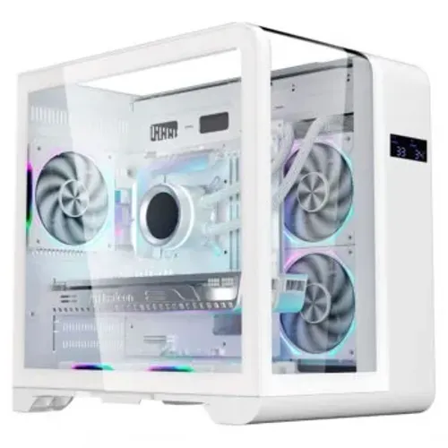 Gabinete Gamer K-Mex Aquário Top, CG-W8KI, Cyberpunk, Lateral e Frontal em Vidro, Sem Fan,