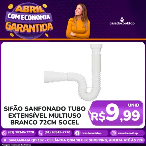 Sifão Sanfonado Tubo Extensível Multiuso Branco 72cm Socel