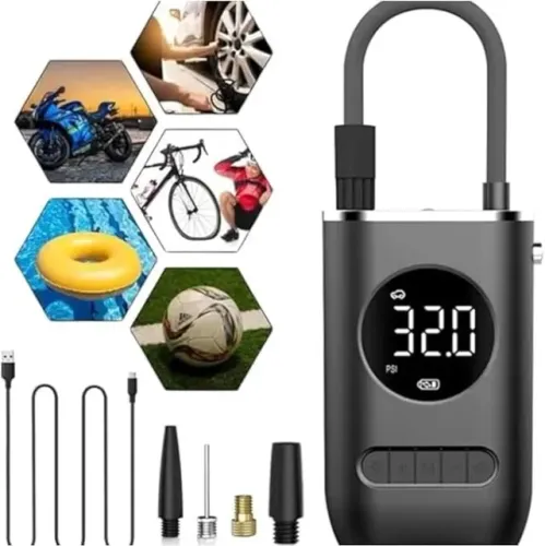 Calibrador de Pneus Digital Portátil - Compressor de Ar Premium Recarregável com Lanterna