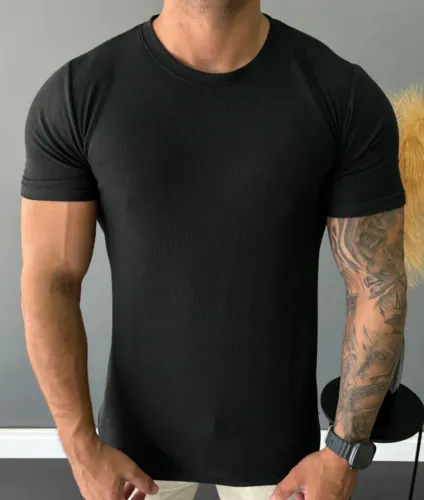 Camiseta Canelada Americana Preta 