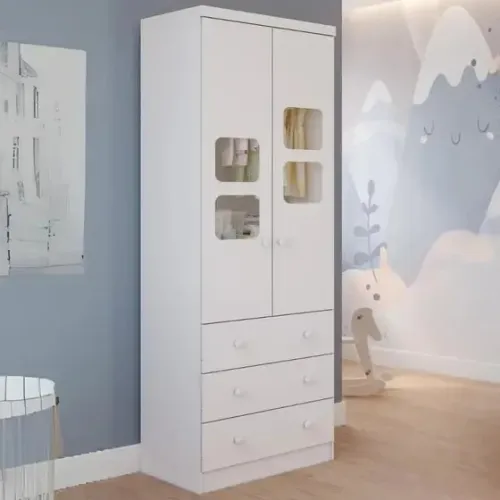 Roupeiro Infantil Lumi 2 Portas e 3 Gavetas, 100% MDF - Peroba