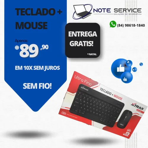 Teclado ultra fino, mais mouse sem fio. Em 10x sem juros