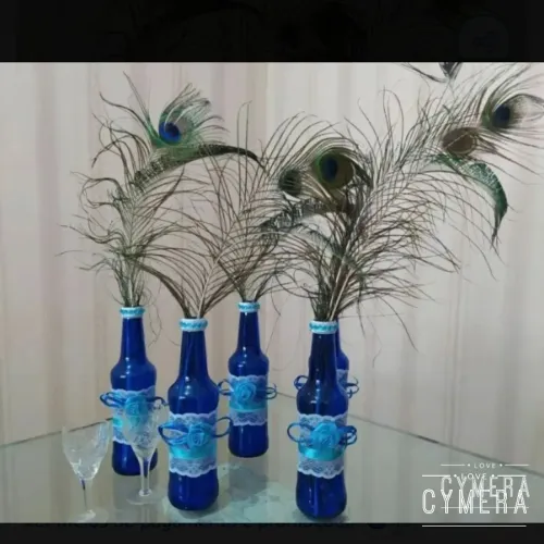 Garrafas decoradas para casamento - azul 5 unid.
