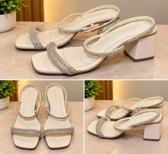Sandália Feminina Off-White com Strass
