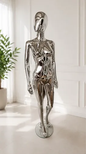 Manequim Feminino Cromado - Elegante e Moderno