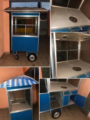 Carrinho Ambulante Gourmet em Alumínio e Vidro (Pipoca, Churros, Doces)