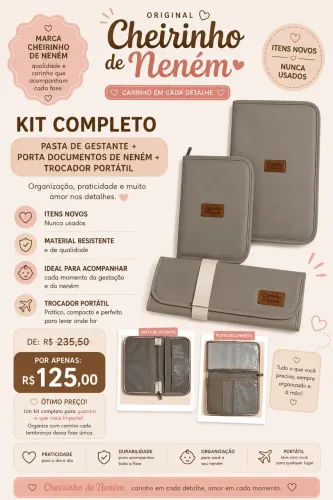 Kit Trocador Portátil, Pasta de Gestante e Porta Documentos de Bebê 