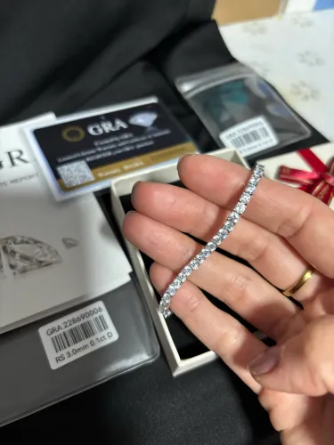 Pulseira Riviera 3mm Diamante Moissanite 0.1ct Certf. Gra 17 Cm