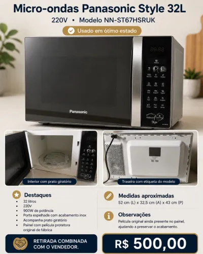 Microondas Espelhado Panasonic 220V- 32 L