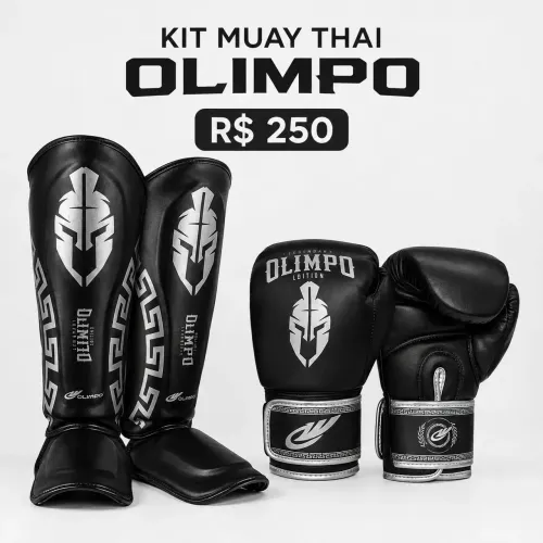 Kit De Muay Thai Luva E Caneleira Legendary Edition Olimpo 14oz Preto/prata M