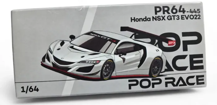 Miniatura Pop Race PR64-445 Honda NSX GT3 EVO22 1/64 - Branco GT3 - Lacrado