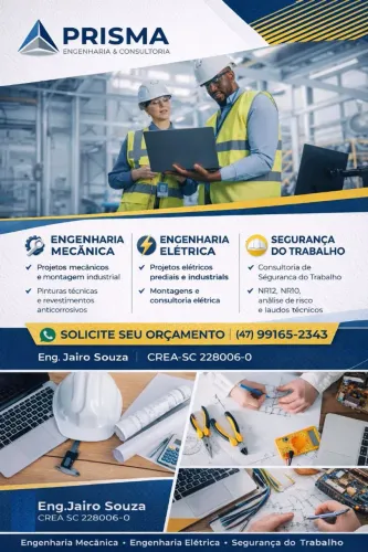 Serviços de: Engenharia mecânica, elétrica e de segurança do trabalho.