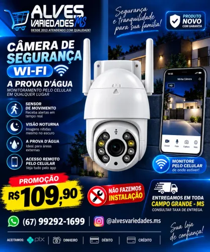 Câmera de segurança Wi-Fi à prova d?água com visão noturna 