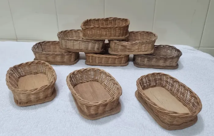 Lote 9 Mini Cestas Ovais Vime Cipó Para Sachê E Organização Rústica Cayçara 12x08x04 cm